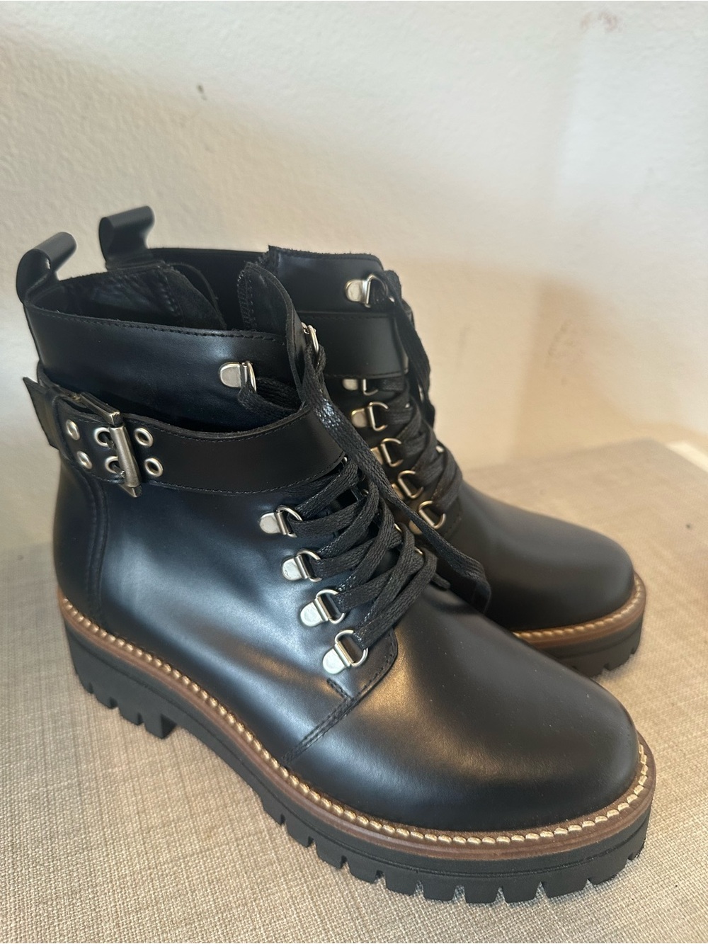 Bosi Designer Black Leather Combat Boots 🖤